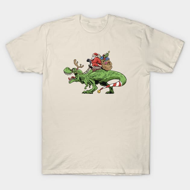 Santa Claus Riding a T-Rex T-Shirt by SLAG_Creative